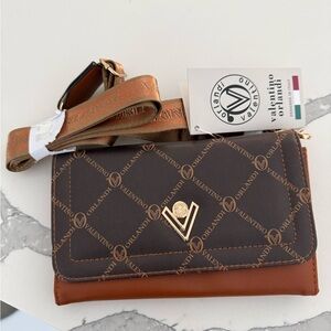 Valentino Orlandi Brown & Tan Logo Crossbody Wallet